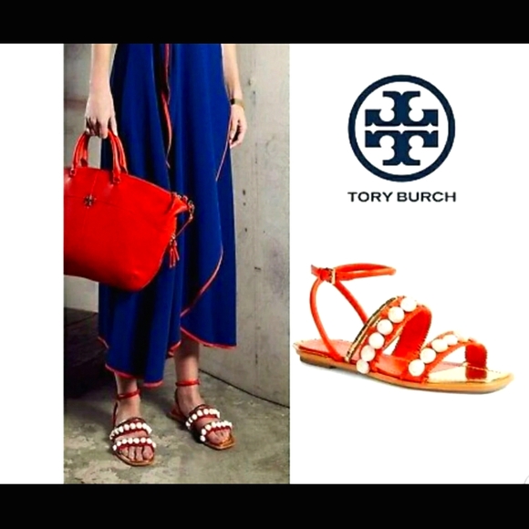 🆕️ NEW Tory Burch Sinclair Seashell Size Orange Samba Leather